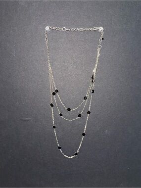 Multi-Layer Black Bead Silver Necklace - Women Jewelry